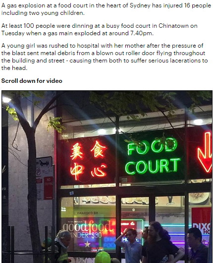 8 悉尼唐人街德信大厦Food Court昨晚发生爆炸，是煤气爆炸原因还是另有隐情？